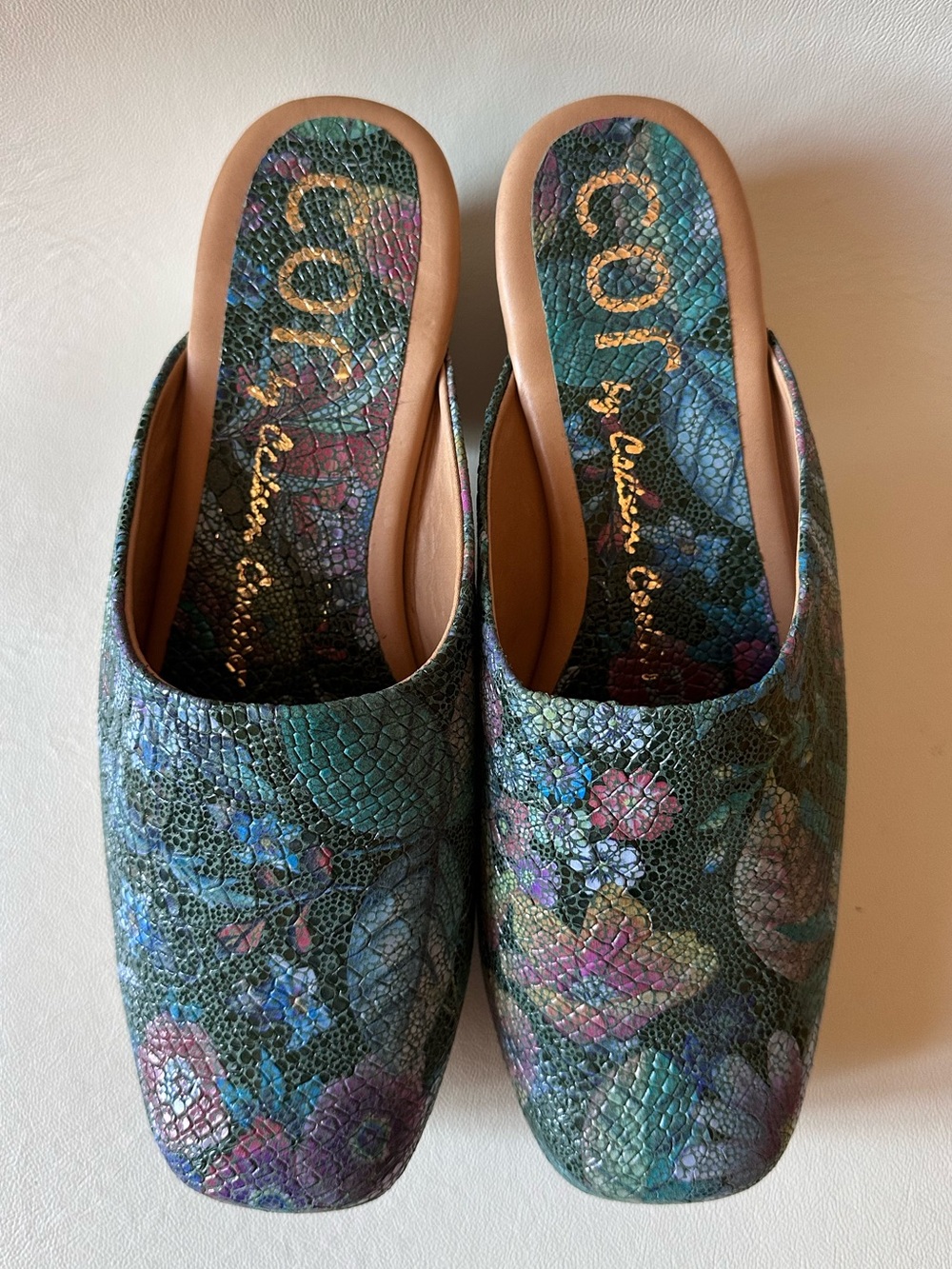 Johnny Was Calleen Cordero Caprina Leather Blue Floral Mule Clogs Size 9 - Picture 4 of 5